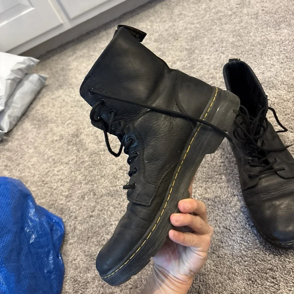 Dr. Martens Combs Leather Black Combat Boots Mens Sz 13 AW004 Air Wair Lace Up